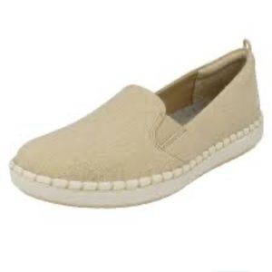 Cloudsteppers by Clarks Slip On Golden Glow Loafer Flat Sneaker Sparkle Comfort